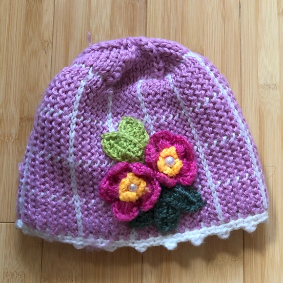 Floral Handmade Knit Hat - Picture 2 of 4